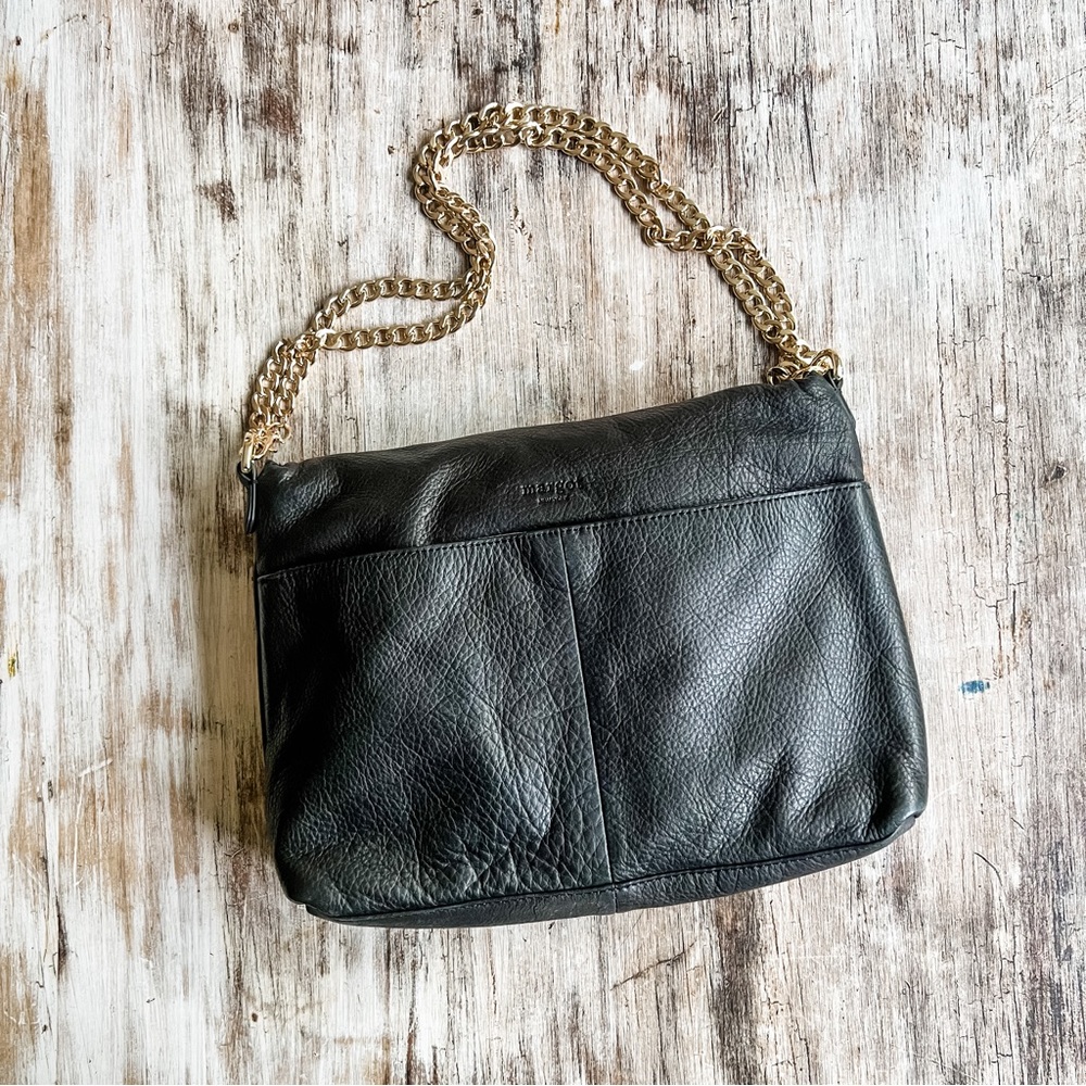 Margot New York Black Mickey Hobo Genuine Leather Chain Handle Lots of P…